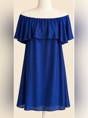 H by Halston Royal Blue Off Shoulder Ruffle Dress 10 Cocktail Party
